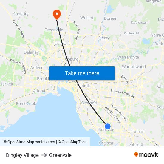 Dingley Village to Greenvale map