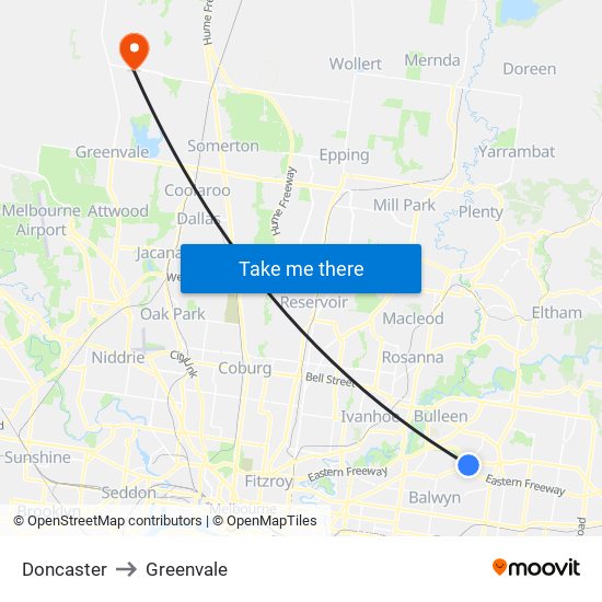 Doncaster to Greenvale map