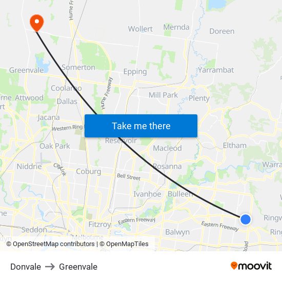 Donvale to Greenvale map