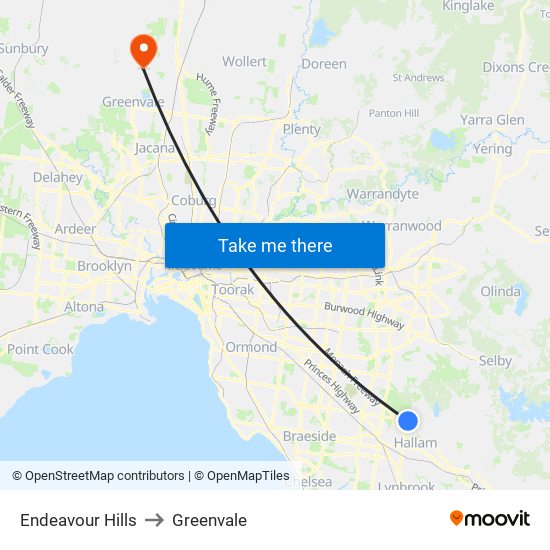 Endeavour Hills to Greenvale map