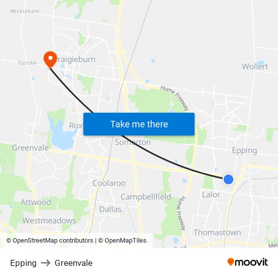 Epping to Greenvale map