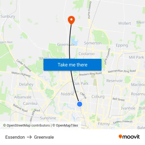 Essendon to Greenvale map