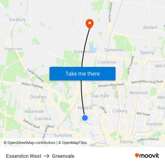 Essendon West to Greenvale map