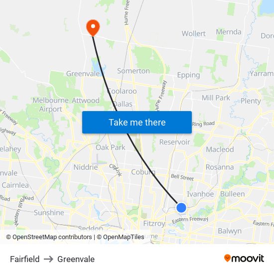 Fairfield to Greenvale map