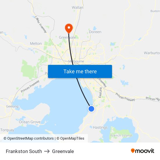 Frankston South to Greenvale map