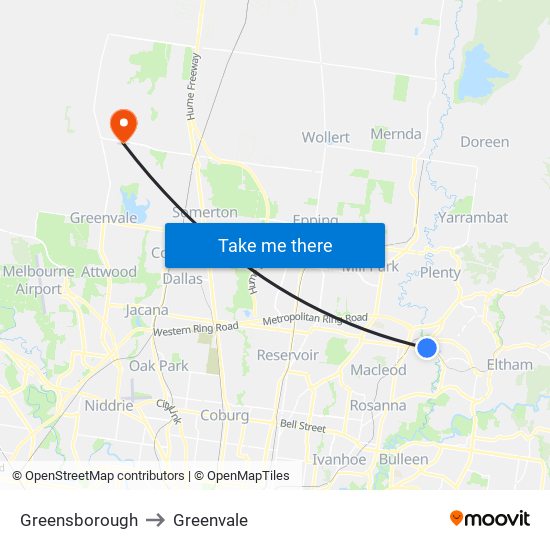 Greensborough to Greenvale map