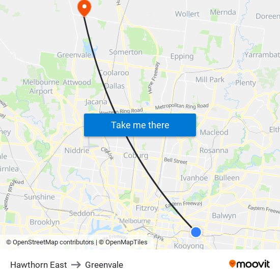 Hawthorn East to Greenvale map