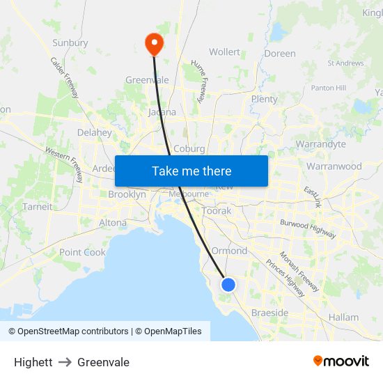 Highett to Greenvale map