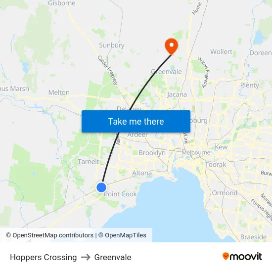 Hoppers Crossing to Greenvale map