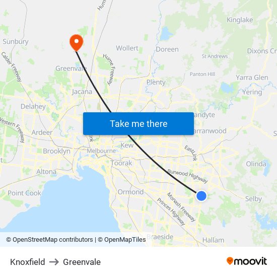 Knoxfield to Greenvale map