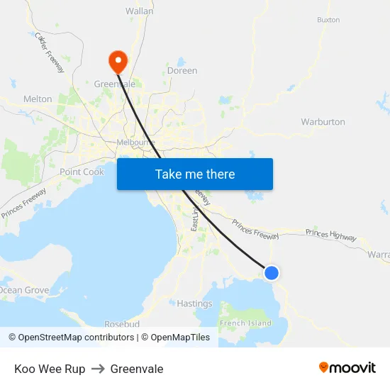 Koo Wee Rup to Greenvale map