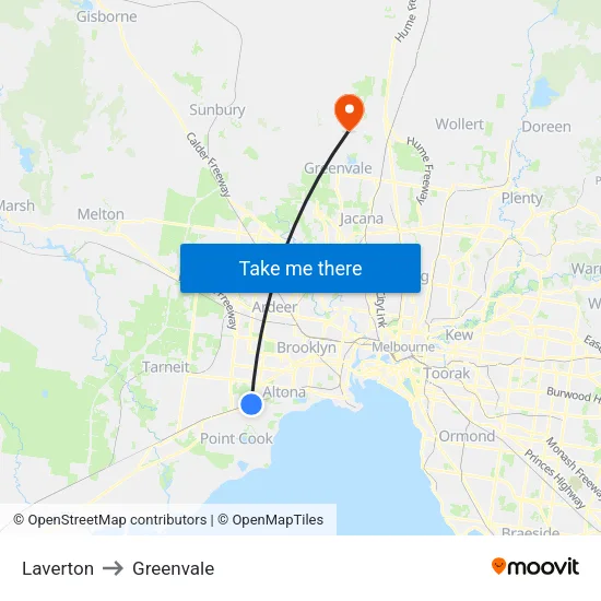 Laverton to Greenvale map
