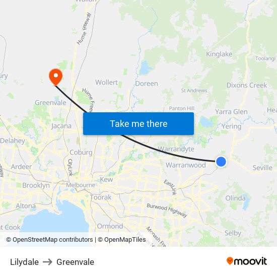 Lilydale to Greenvale map