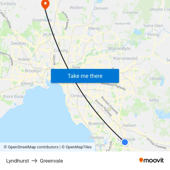 Lyndhurst to Greenvale map