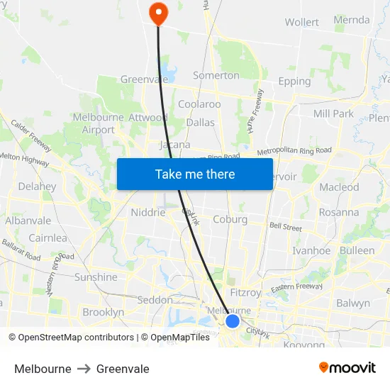 Melbourne to Greenvale map