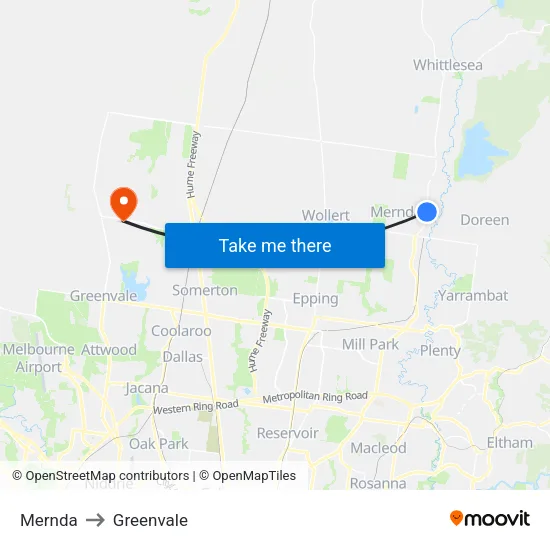 Mernda to Greenvale map