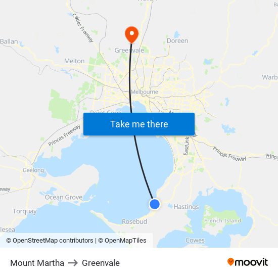 Mount Martha to Greenvale map
