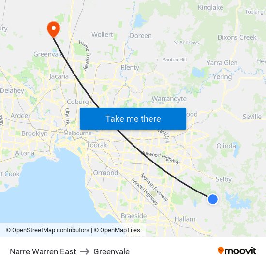 Narre Warren East to Greenvale map