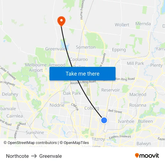 Northcote to Greenvale map