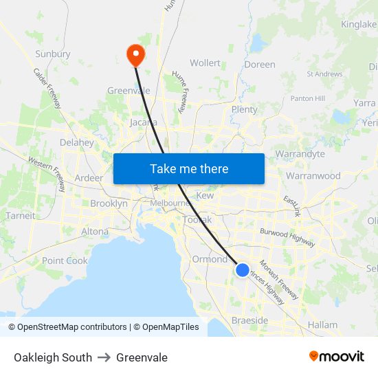 Oakleigh South to Greenvale map