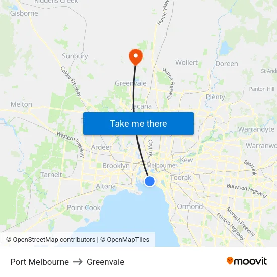 Port Melbourne to Greenvale map