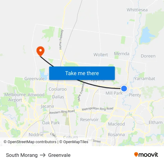South Morang to Greenvale map