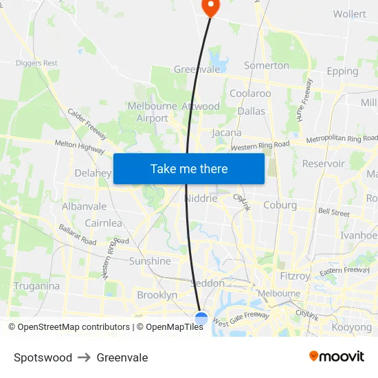 Spotswood to Greenvale map