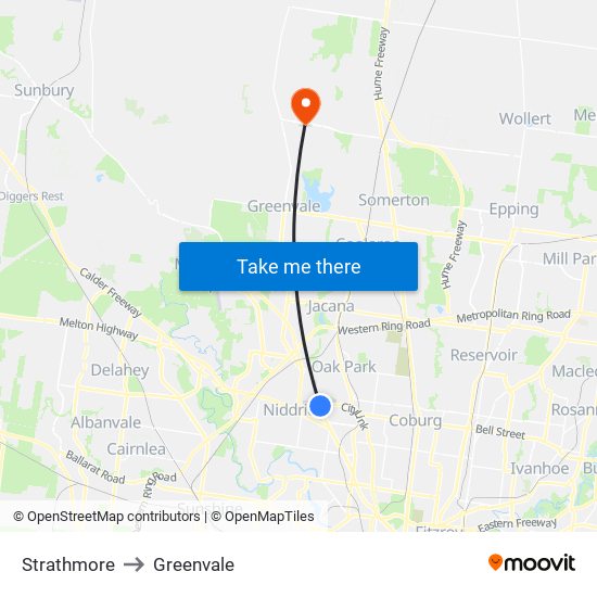 Strathmore to Greenvale map