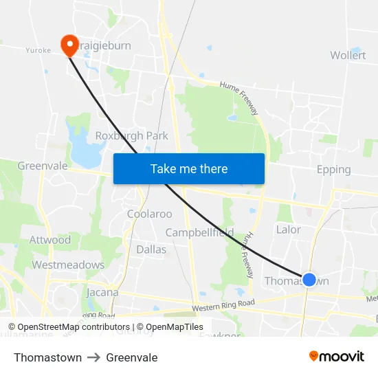 Thomastown to Greenvale map