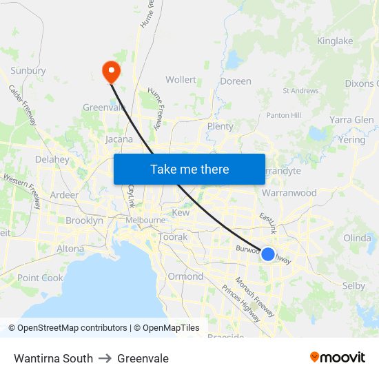 Wantirna South to Greenvale map