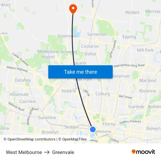 West Melbourne to Greenvale map