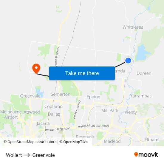 Wollert to Greenvale map