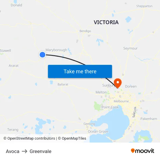 Avoca to Greenvale map