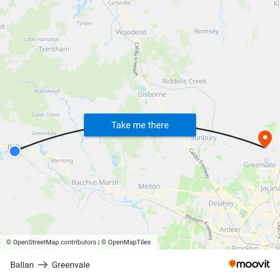 Ballan to Greenvale map