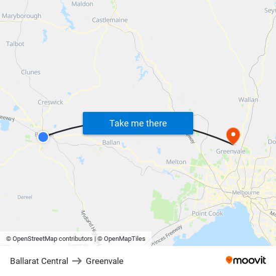 Ballarat Central to Greenvale map