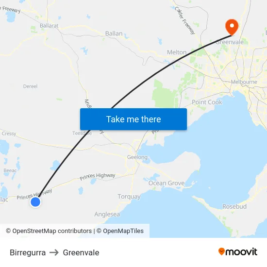 Birregurra to Greenvale map