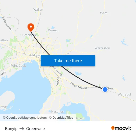 Bunyip to Greenvale map