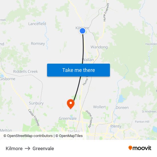 Kilmore to Greenvale map