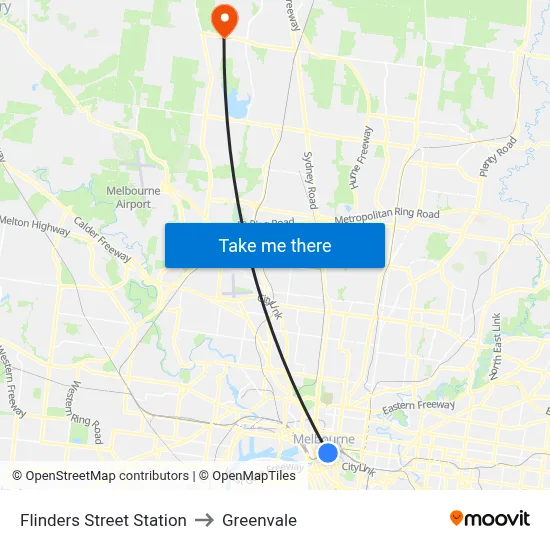 Flinders Street Station to Greenvale map