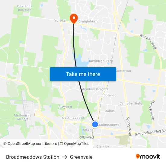 Broadmeadows Station to Greenvale map