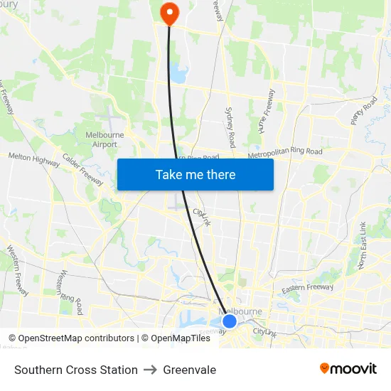Southern Cross Station to Greenvale map