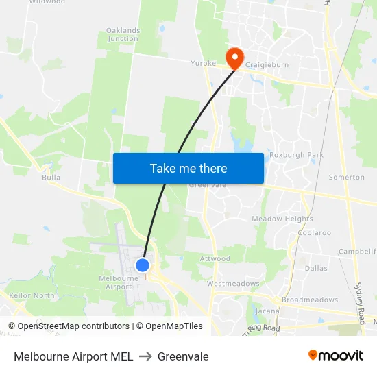 Melbourne Airport MEL to Greenvale map