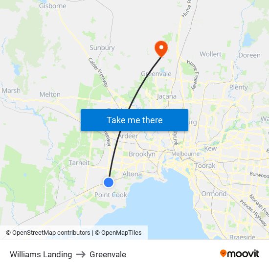 Williams Landing to Greenvale map