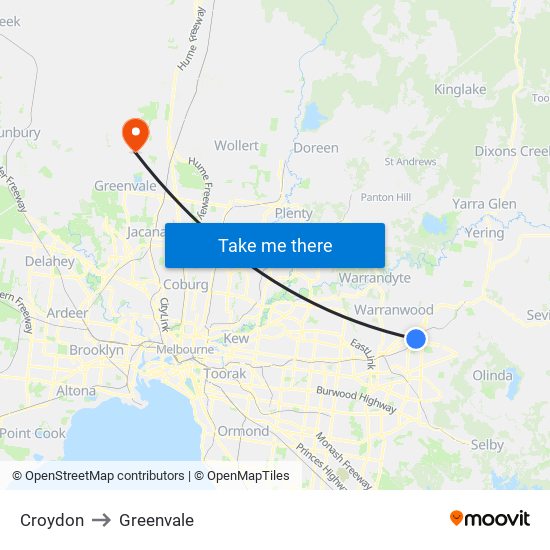 Croydon to Greenvale map