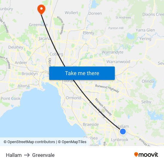 Hallam to Greenvale map