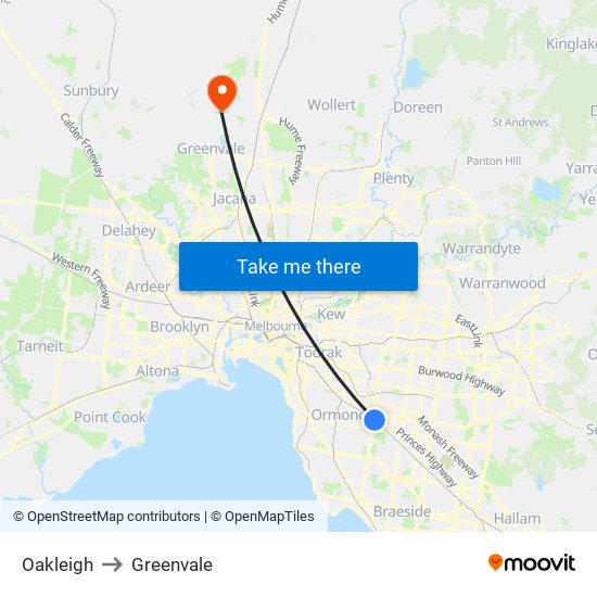 Oakleigh to Greenvale map