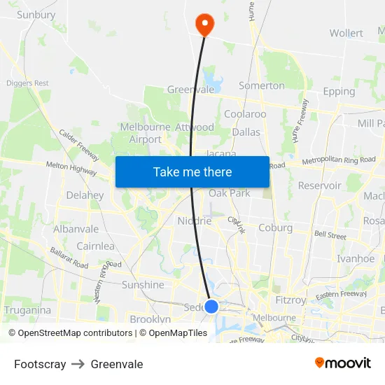 Footscray to Greenvale map