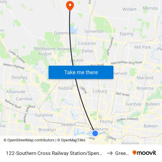 122-Southern Cross Railway Station/Spencer St (Melbourne City) to Greenvale map