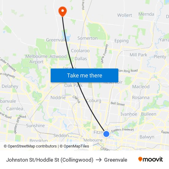 Johnston St/Hoddle St (Collingwood) to Greenvale map