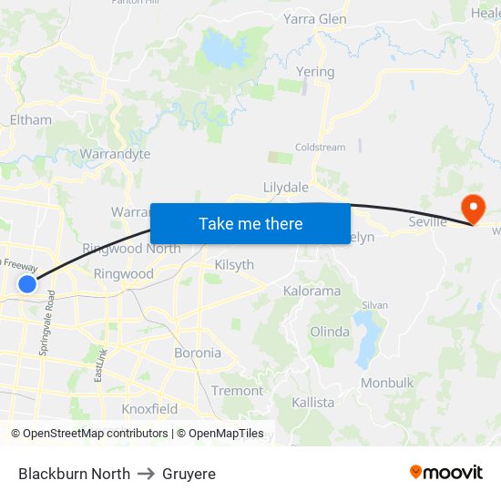 Blackburn North to Gruyere map